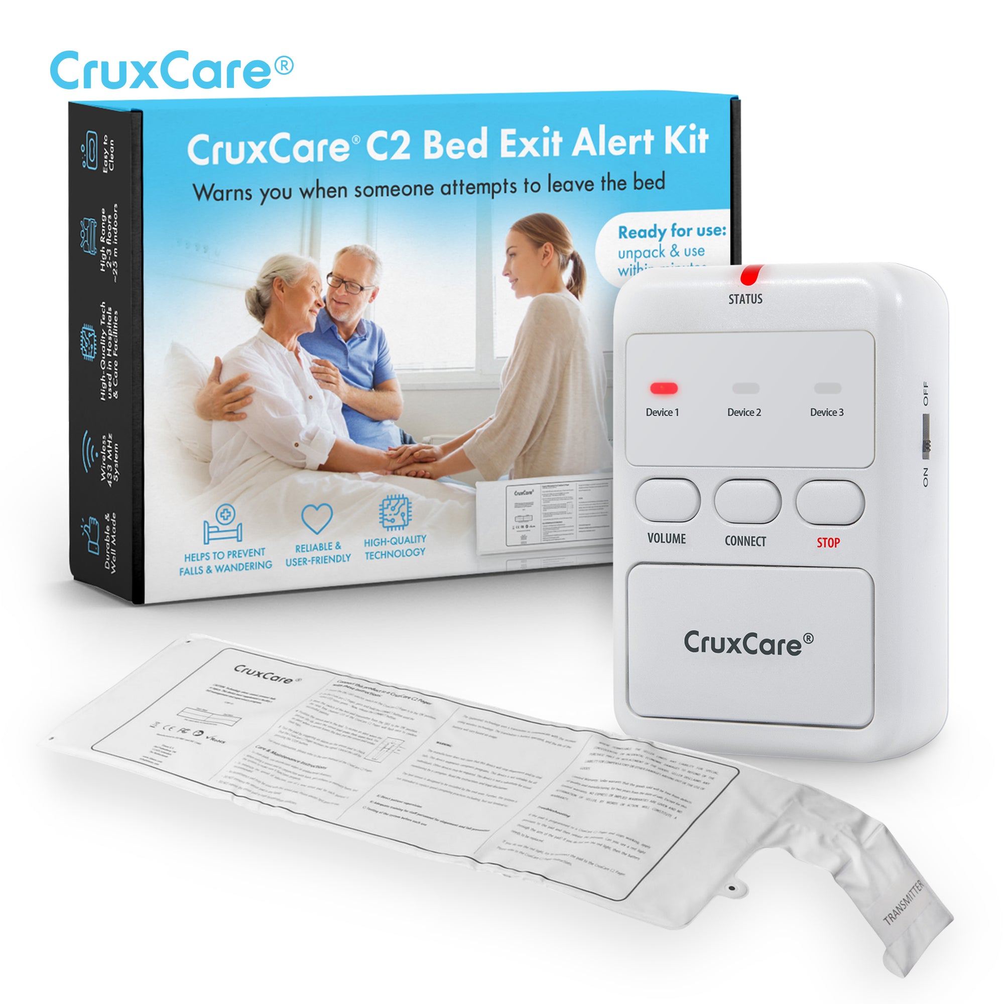 CruxCare C2 Bed Exit Detection System with Pager