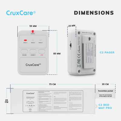 CruxCare C2 Bed Exit Detection System with Pager